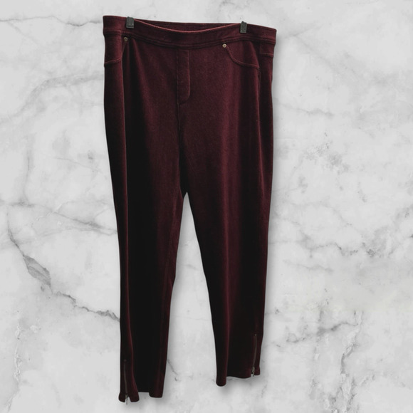 Susan Graver Women's Corduroy Pants Large Petite Burgundy Stretch Pull On - Picture 1 of 9